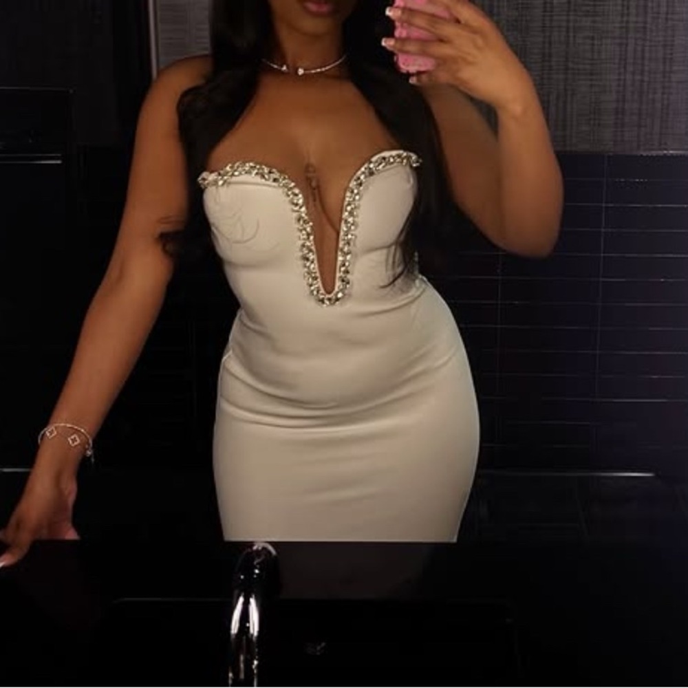 Bardot Eleni Diamanté Strapless Sweetheart side slit midi Dress - Picture 10 of 10